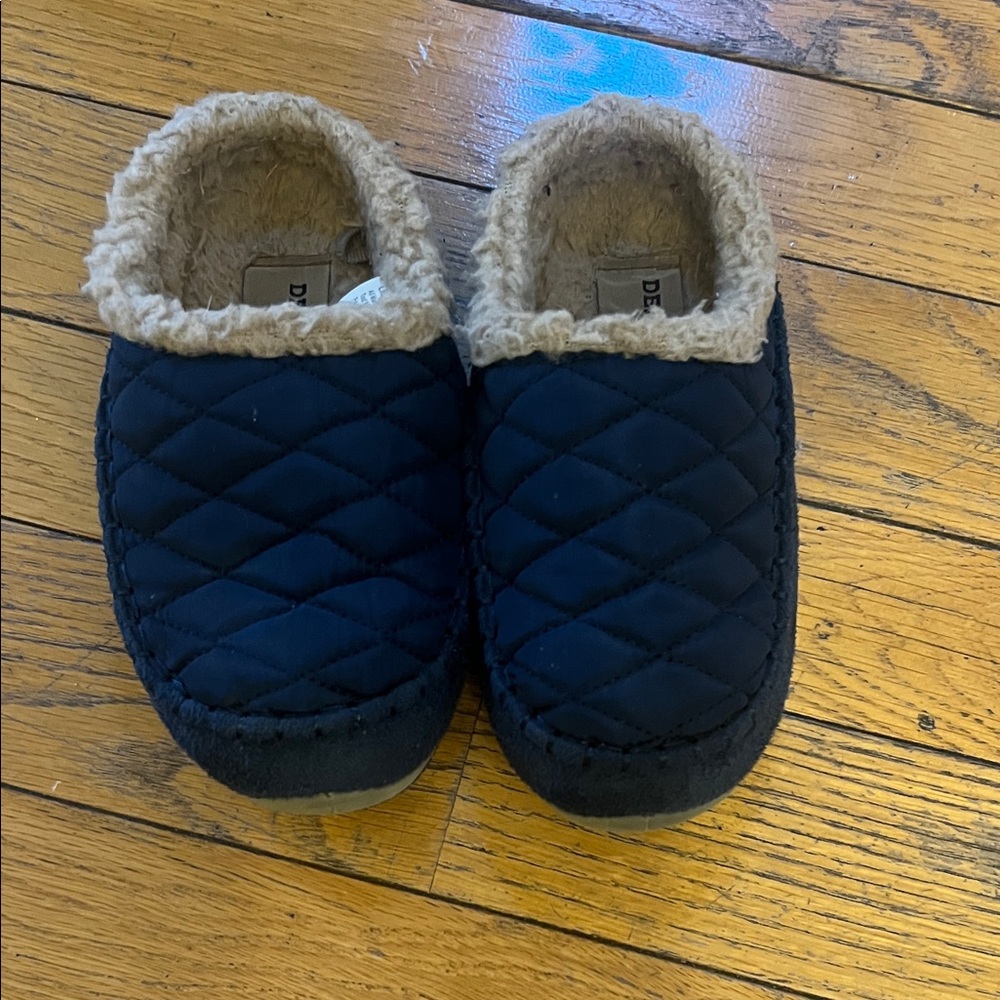 Deer Stags Navy Quilted Kids Slippers